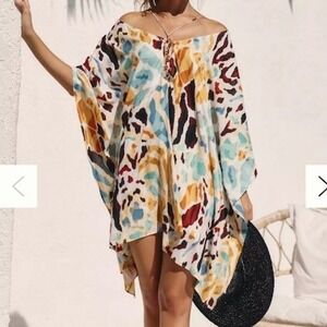 Anthropologie Abstract Print Kaftan‎ Cover Up Tunic Beach Dress